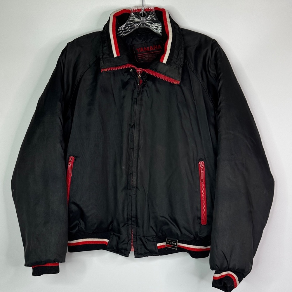 Vintage Yamaha Black Nylon Full Zip Snowmovible Jacket Size Large